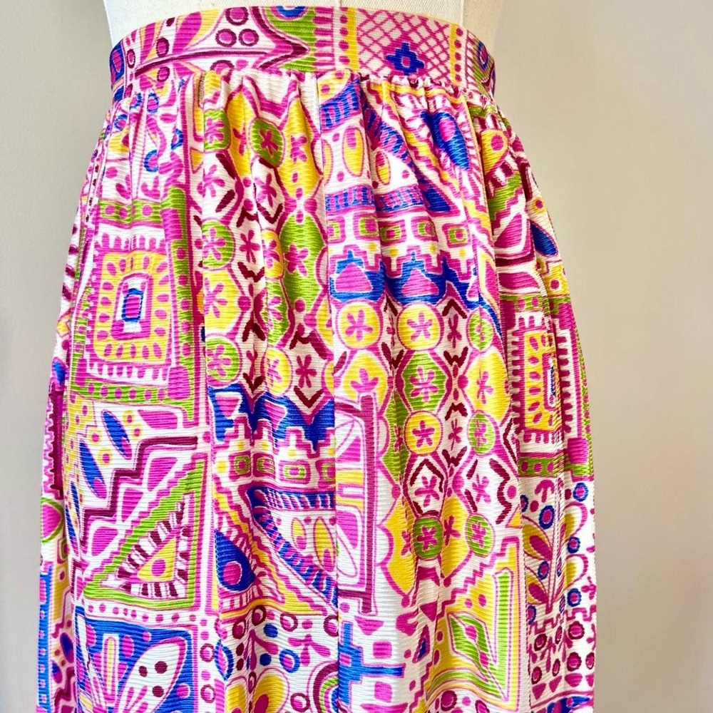 Vintage 1970s Novelty Print Skirt Flowers Tiki Tropical Colorful 70s Retro - Picture 6 of 8